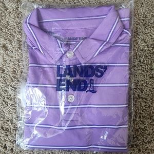 NWT Lands End Sz S (4) active wicking fabric ss polo in purple and white stripes